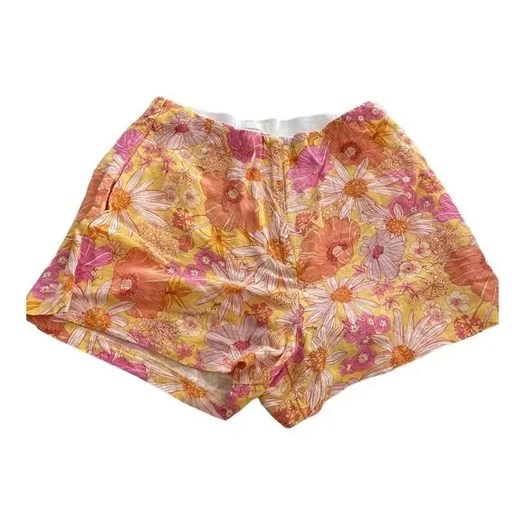 H&M Floral Print Linen Blend Shorts Elastic Waist Size 8. - Picture 1 of 5